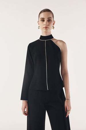 Contrast Asymmetrical One Sleeve Top