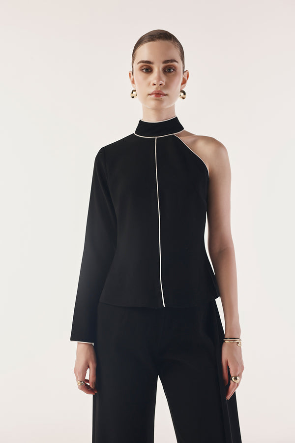 Contrast Asymmetrical One Sleeve Top
