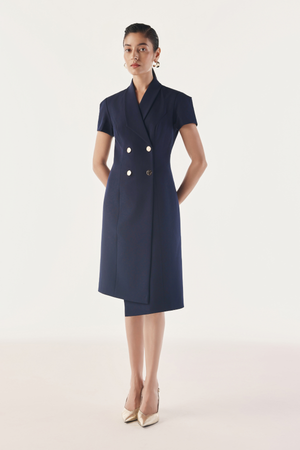 Deconstructed Double-Breasted Blazer Dress