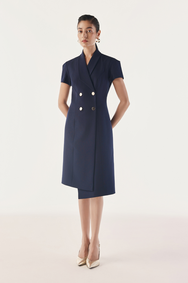Deconstructed Double-Breasted Blazer Dress