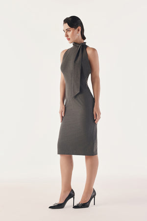 Tie Up Neck Bodycon Dress