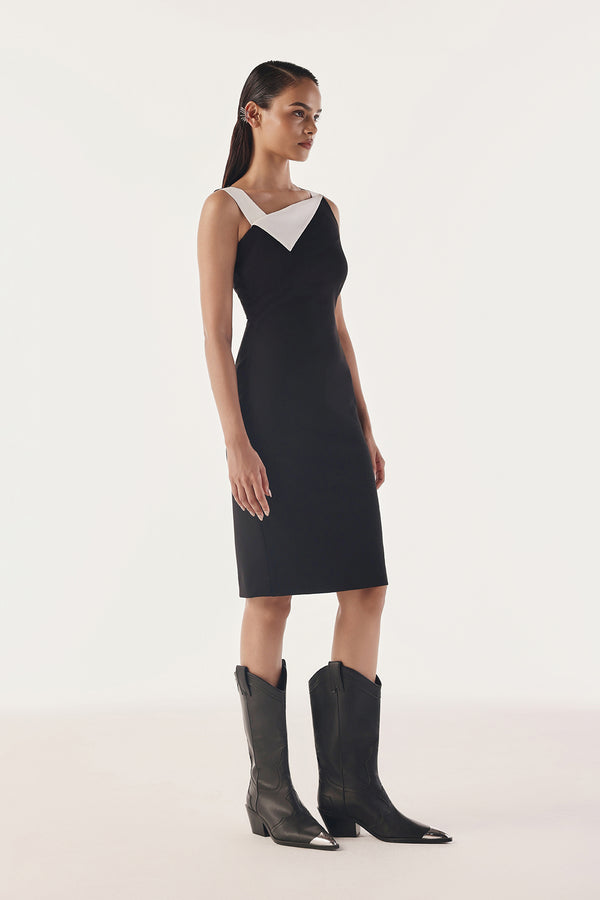 Folded-Collar Contour Dress