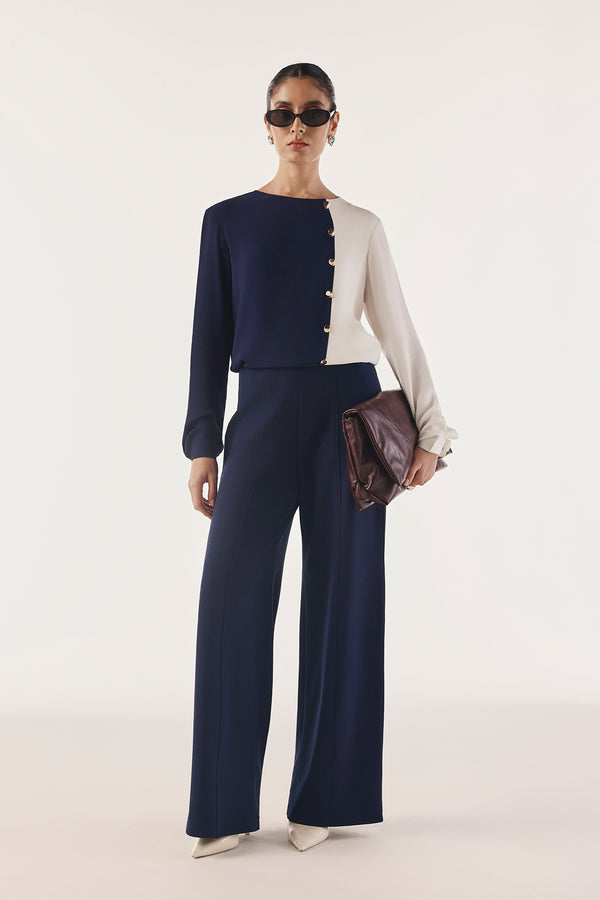 Paneled Wide-Leg Contour Trousers