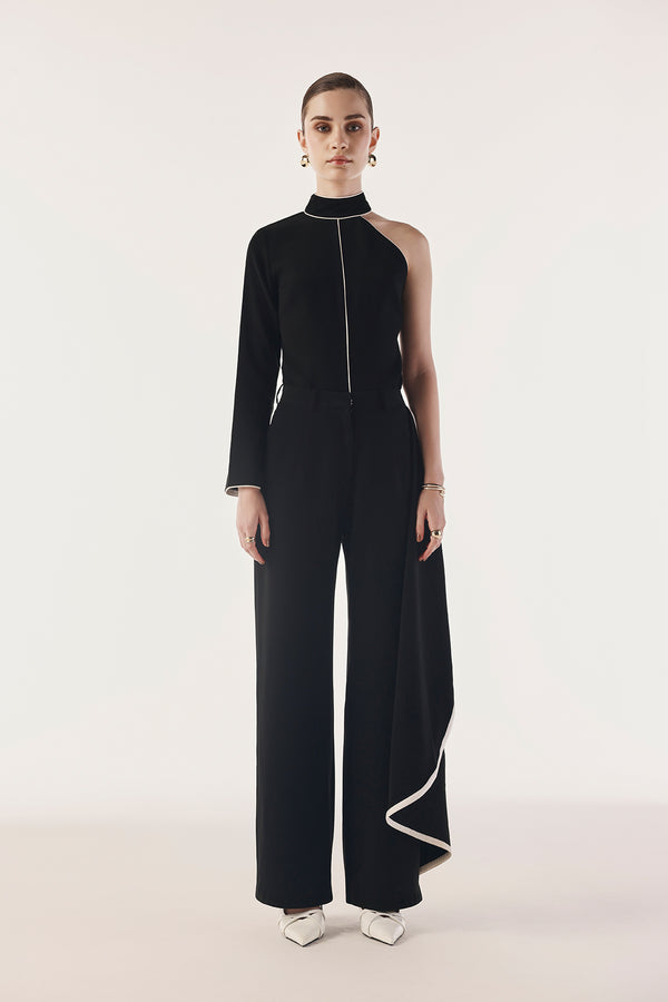 Contrast Asymmetrical One Sleeve Top