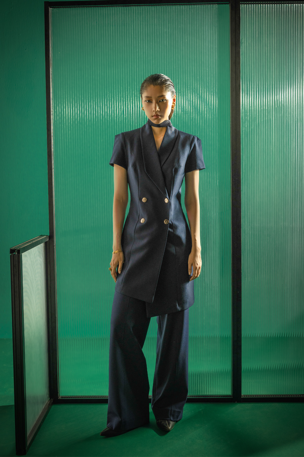 Deconstructed Double-Breasted Blazer Dress