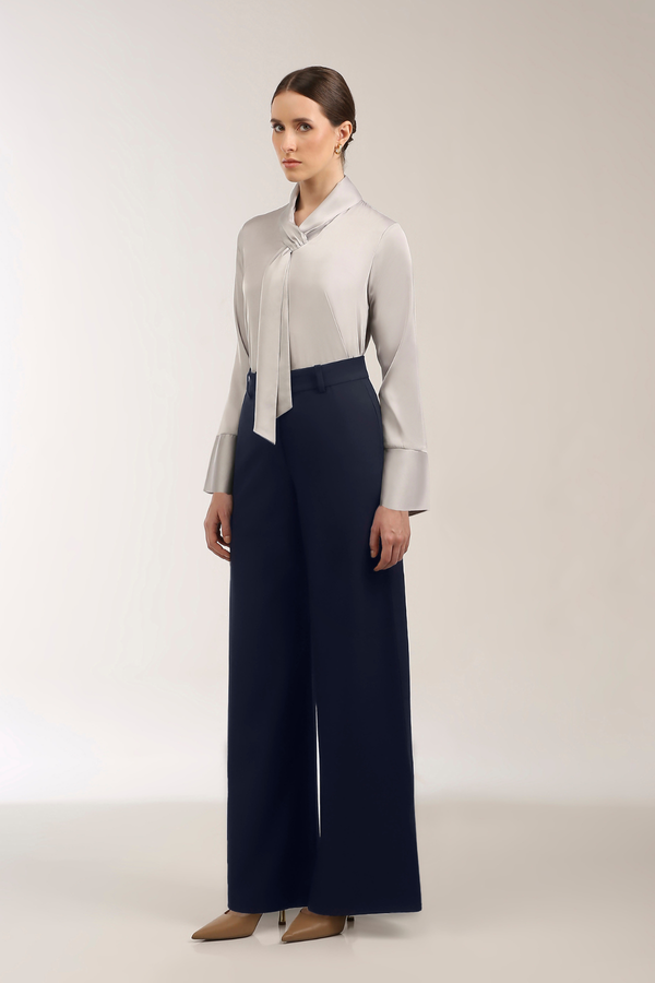 Constructed Tie Collar Satin Top