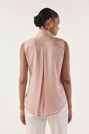 Extended Collared Tie Satin Shirt
