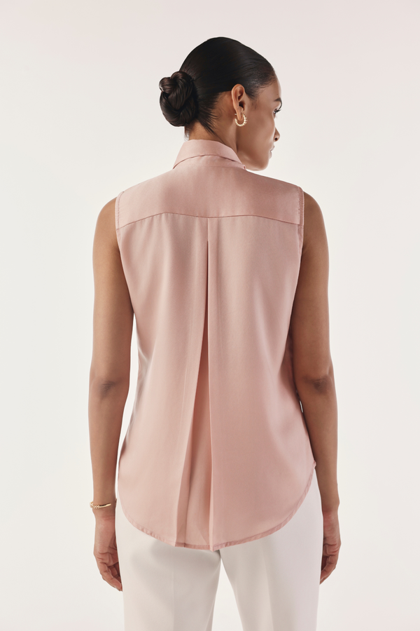 Extended Collared Tie Satin Shirt
