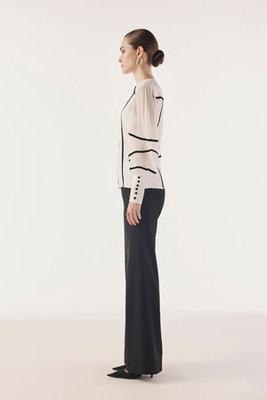 Contrast Piped Sheer Sleeved Top