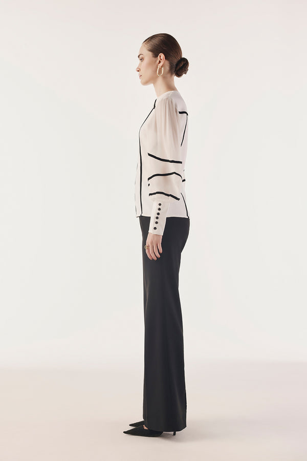Contrast Piped Sheer Sleeved Top