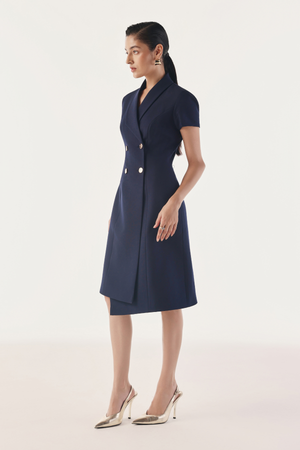 Deconstructed Double-Breasted Blazer Dress