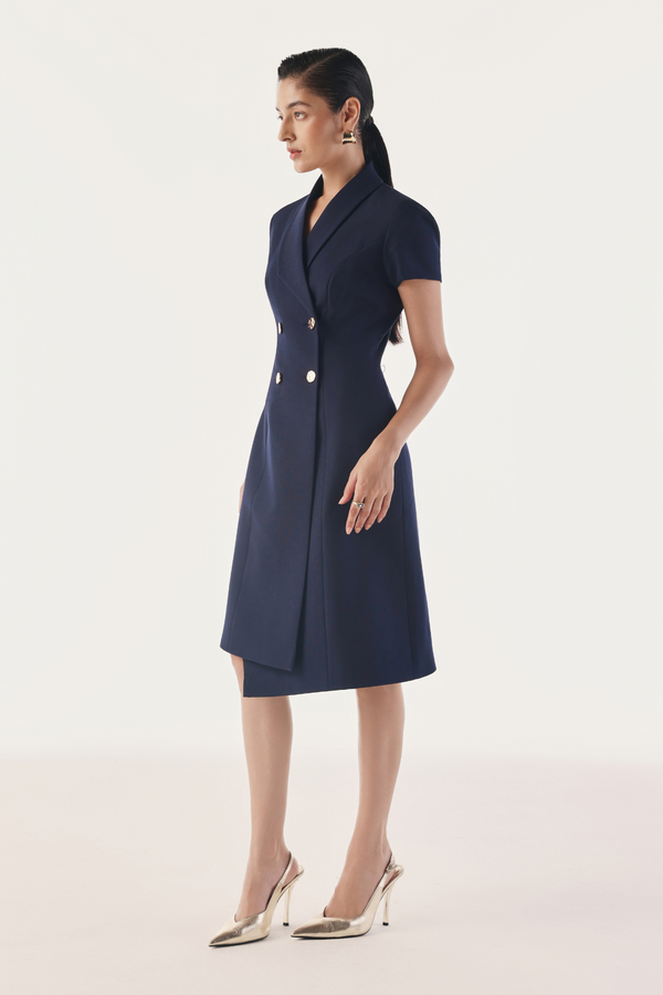 Deconstructed Double-Breasted Blazer Dress