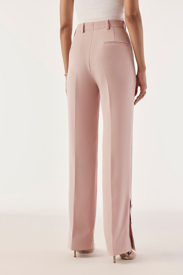 Button Trim High-Waist Straight Trousers