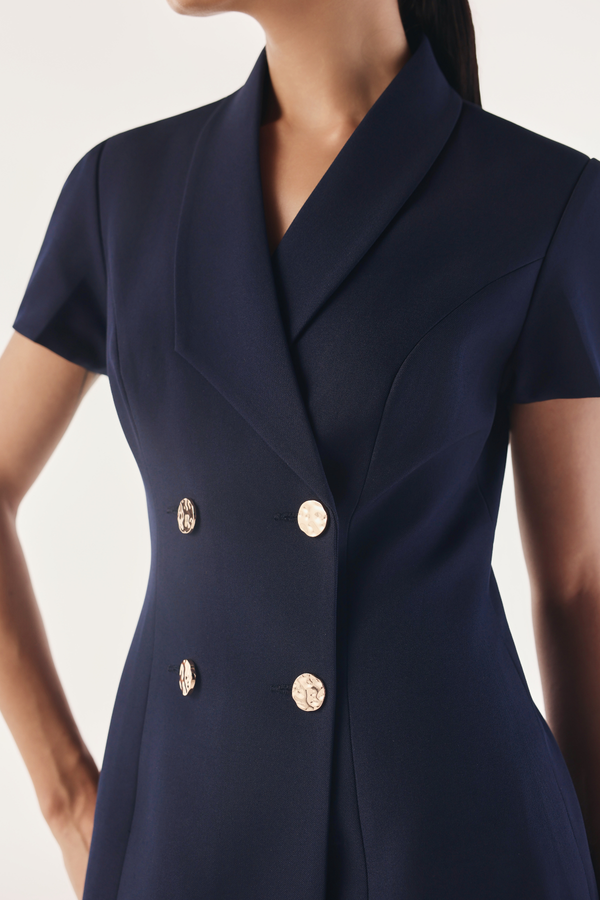 Deconstructed Double-Breasted Blazer Dress