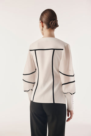 Contrast Piped Sheer Sleeved Top