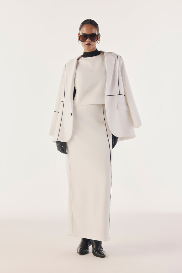 Linear Piped Single Breasted Blazer