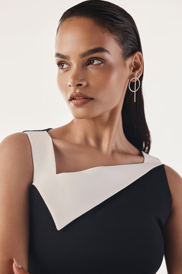 Folded-Collar Contour Dress