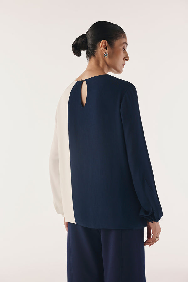 Color Blocked Button Trim Top