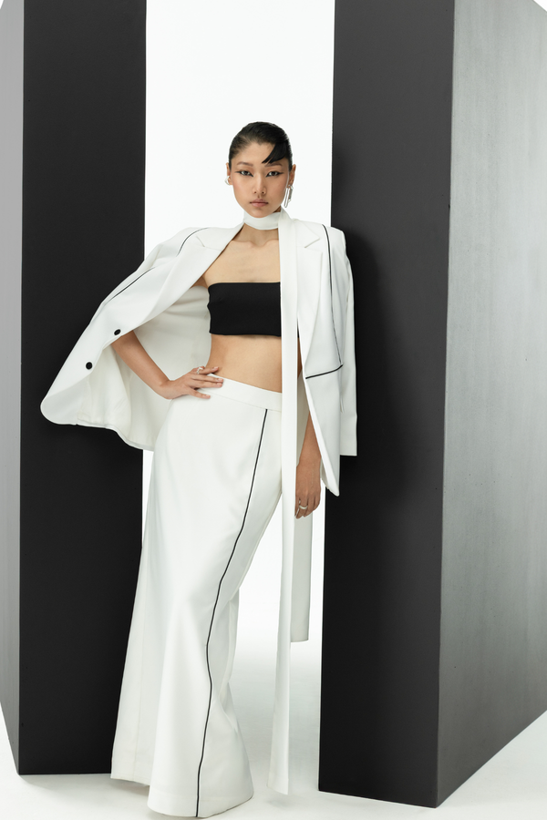 Linear Piped Single Breasted Blazer