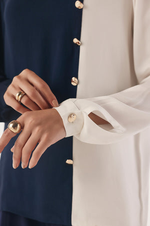 Color Blocked Button Trim Top
