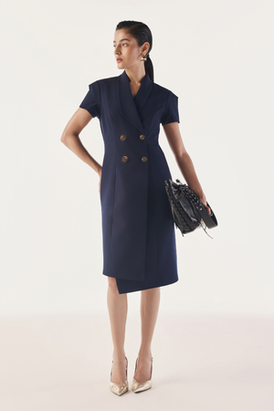 Deconstructed Double-Breasted Blazer Dress