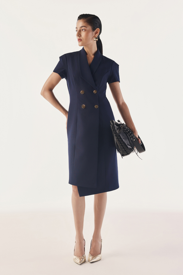 Deconstructed Double-Breasted Blazer Dress