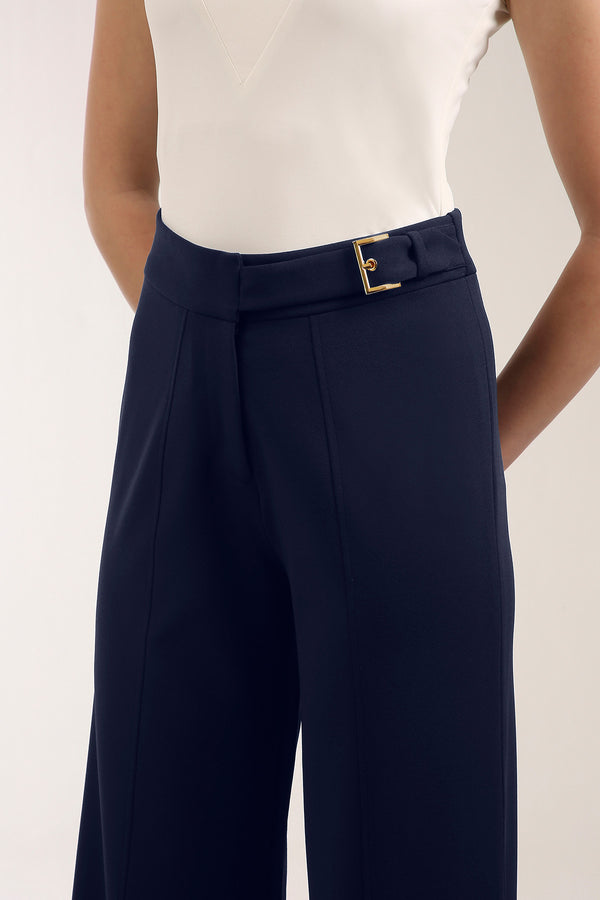 Waist Trim Wide-Leg Contour Trousers