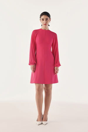 Panelled Skater Sheer Sleeved Dress