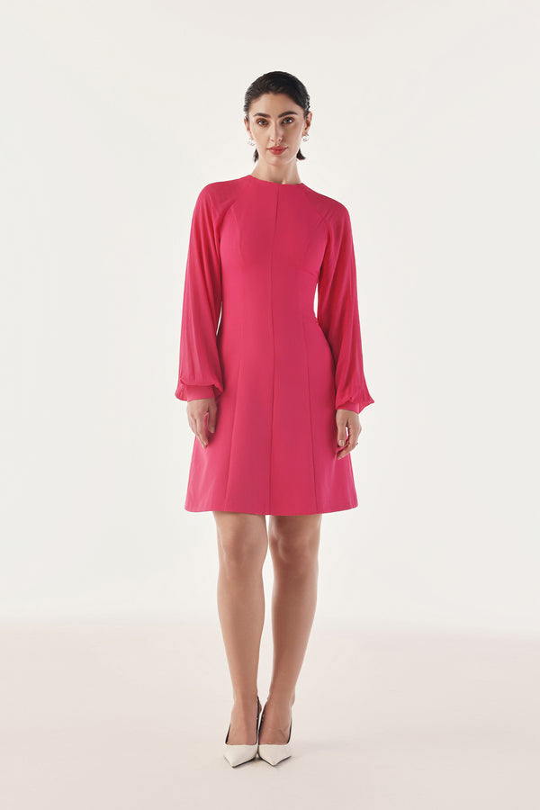 Panelled Skater Sheer Sleeved Dress