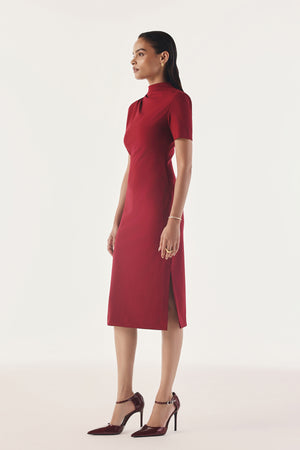 Pleated High-Neck Contour Dress