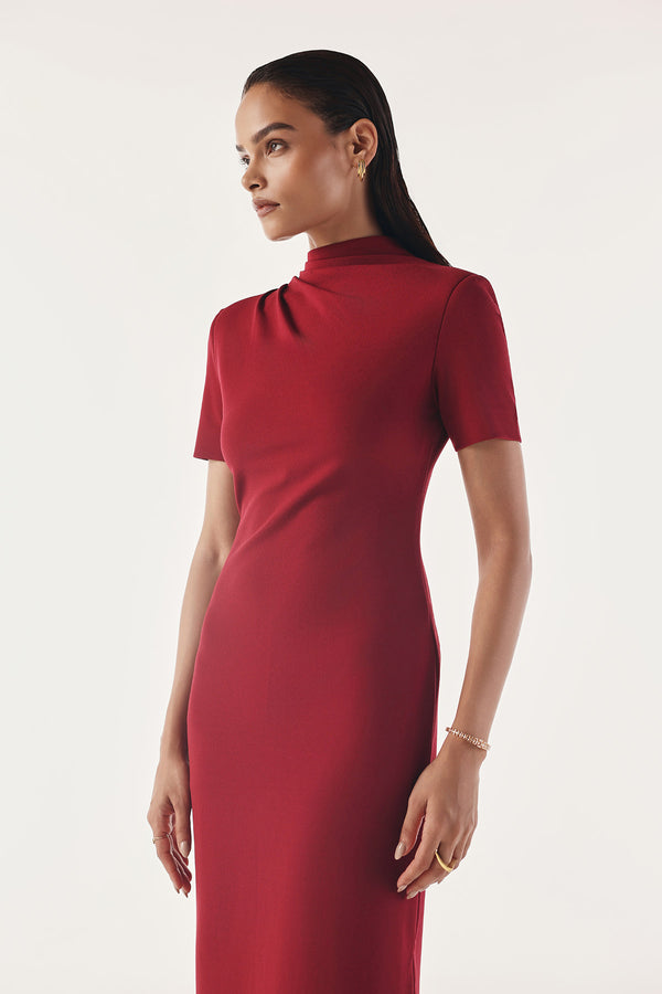 Pleated High-Neck Contour Dress
