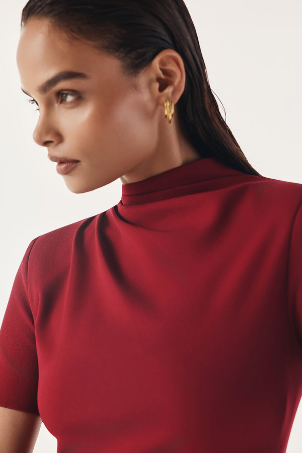 Pleated High-Neck Contour Dress