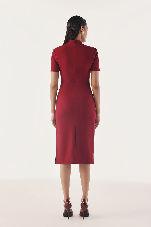 Pleated High-Neck Contour Dress