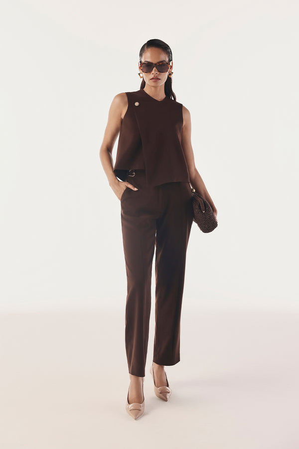 Buckled High Waist Tapered Trousers
