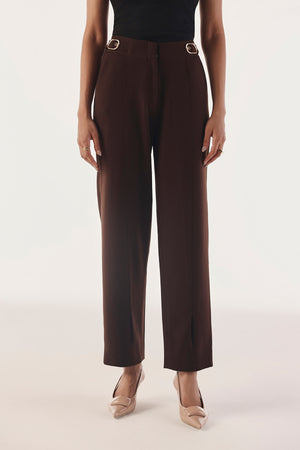 Buckled High Waist Tapered Trousers