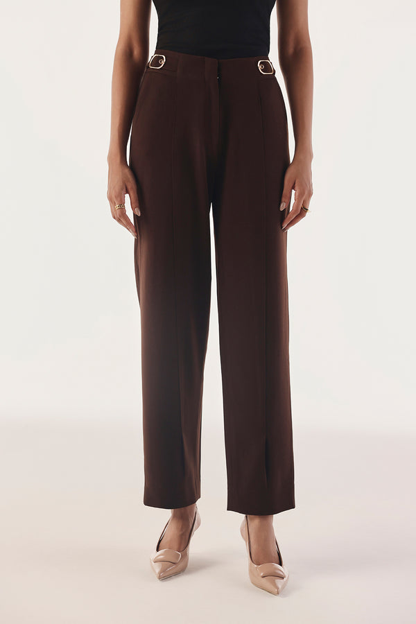 Buckled High Waist Tapered Trousers