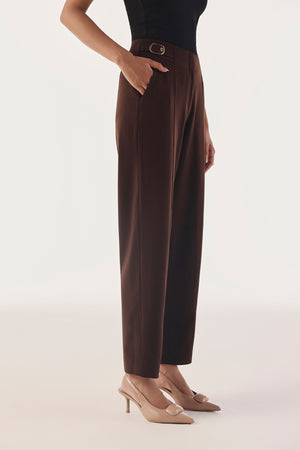 Buckled High Waist Tapered Trousers