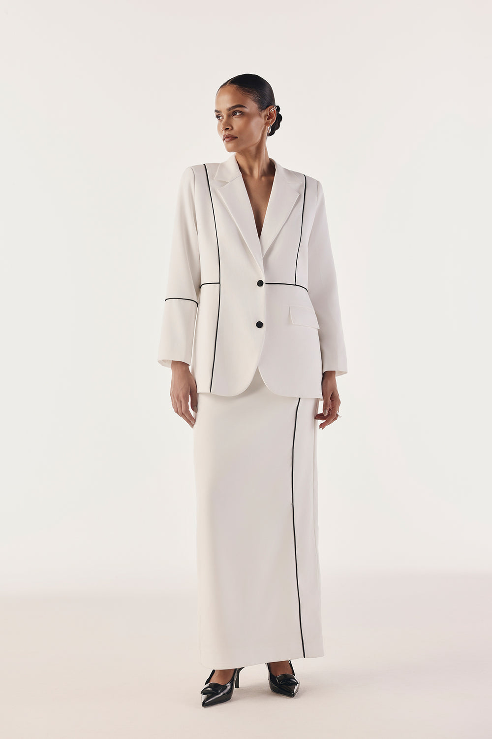 Linear Piped Single Breasted Blazer