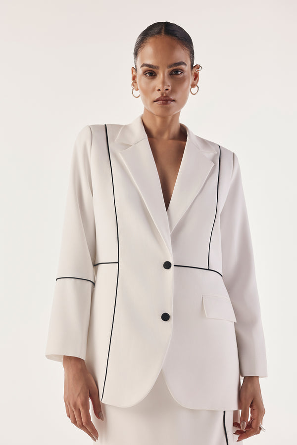 Linear Piped Single Breasted Blazer