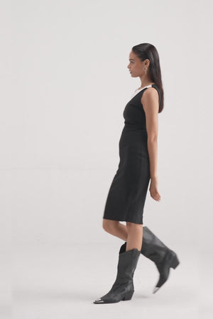 Folded-Collar Contour Dress