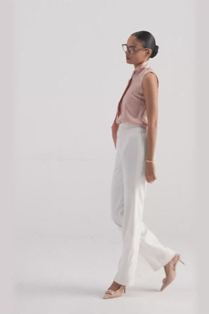 Extended Collared Tie Satin Shirt
