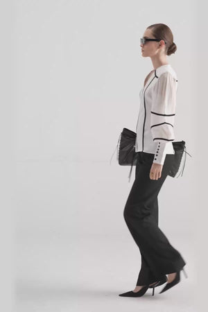 Contrast Piped Sheer Sleeved Top